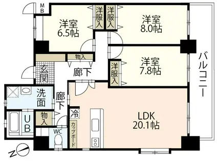 ALBERO GRANDE 城北(3LDK/13階)の間取り写真