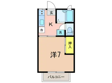 スカイパレス(1K/2階)の間取り写真