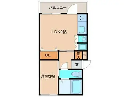 ハコス摂(1LDK/3階)の間取り写真
