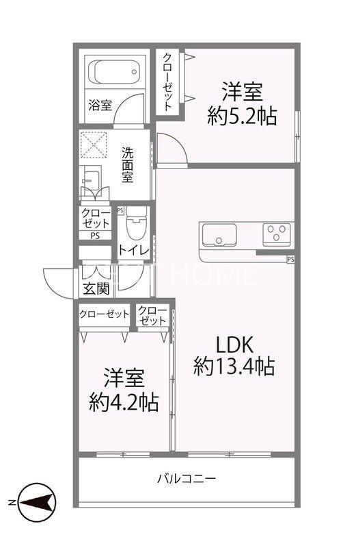 グラン今里ノース(2LDK/2階)の間取り写真