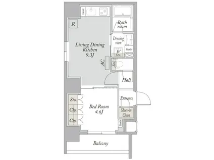 ラクラス浅草(1LDK/6階)の間取り写真