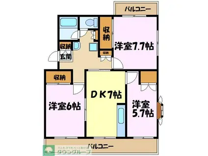 スカイテラス(3DK/4階)の間取り写真