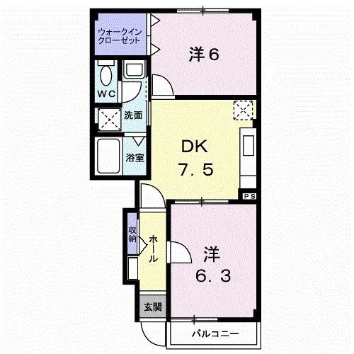 リバーウエストB(2DK/1階)の間取り写真