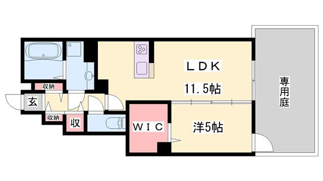 ラビアンローズ三木(1LDK/1階)の間取り写真