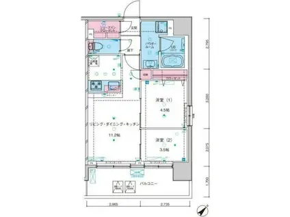 ジェノヴィア浅草Vスカイガーデン(2LDK/11階)の間取り写真
