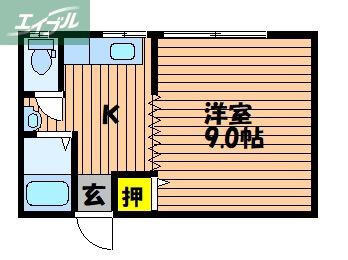 松風コーポ(1DK/2階)の間取り写真