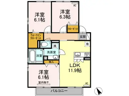 プロシード II棟(3LDK/2階)の間取り写真