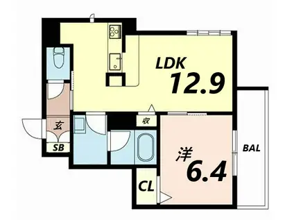 REMEMBRANCE西新町(1LDK/4階)の間取り写真
