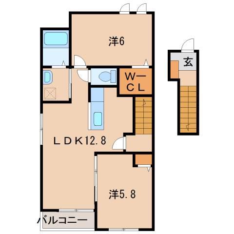 アーデル I(2LDK/2階)の間取り写真
