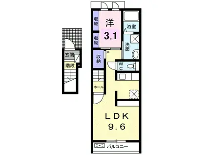シャンス エール 1LDK(1LDK/2階)の間取り写真