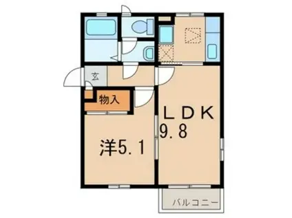 KHハイツ(1LDK/2階)の間取り写真