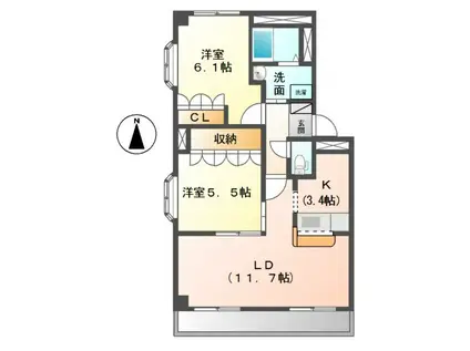 シャンヴィラージュ(2LDK/2階)の間取り写真