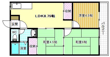 阪南グリーンハイツ(3LDK/2階)の間取り写真