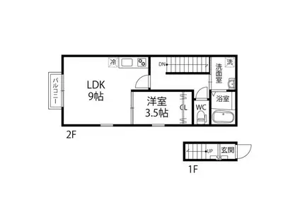 グランドソレイユ北山(1LDK/2階)の間取り写真