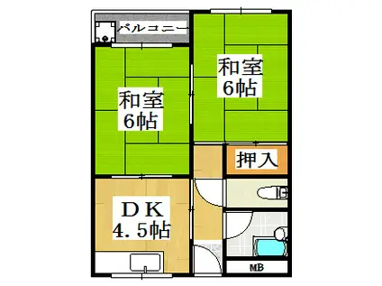 美よしハイム(2DK/2階)の間取り写真