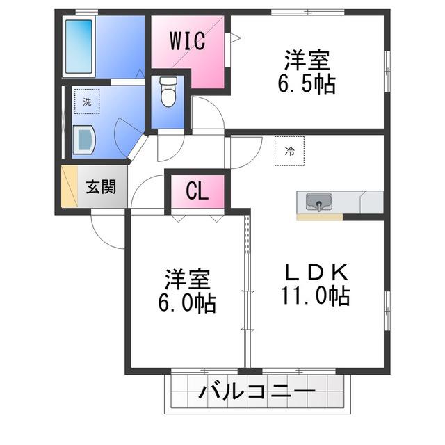 パストラル福田A棟(2LDK/1階)の間取り写真
