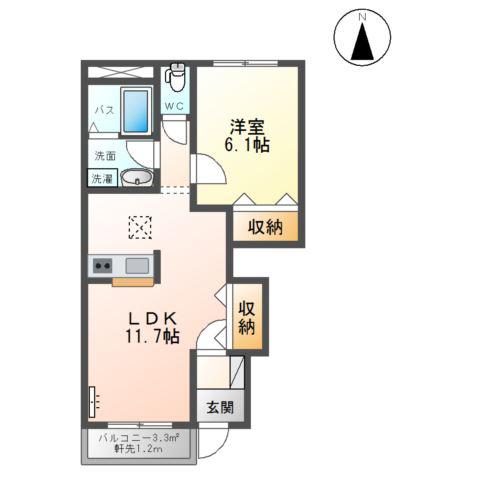 オレンジコート(1LDK/1階)の間取り写真