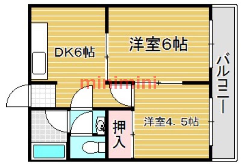 渕本マンション(2DK/4階)の間取り写真