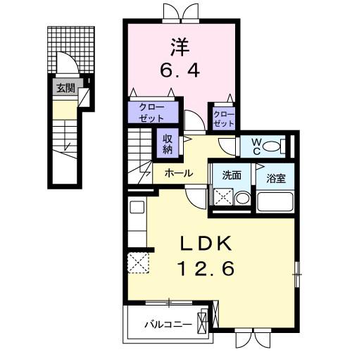 ラ・ルーノ1番館(1LDK/2階)の間取り写真