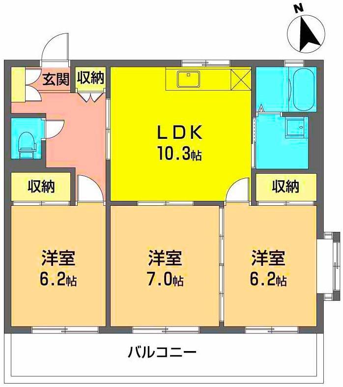 ロイヤルコート伏見(3LDK/2階)の間取り写真
