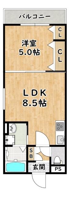 ピレーネ福町(1LDK/2階)の間取り写真