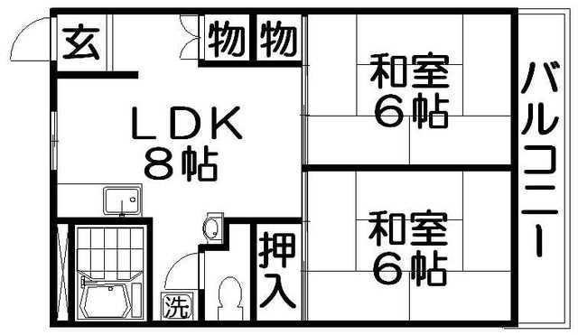 にしまちハイツ(2LDK/2階)の間取り写真