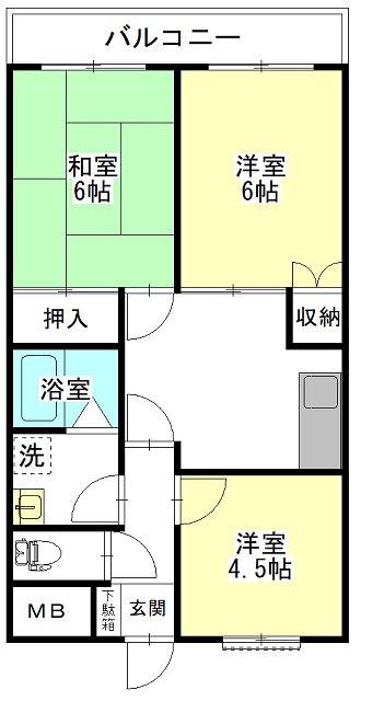 ナカタマンション知手(3K/2階)の間取り写真