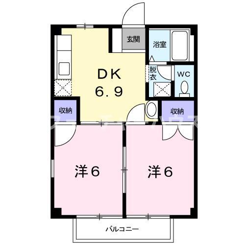 ニューシティ雨貝(2DK/1階)の間取り写真