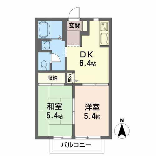 ロイヤルバレーB(2DK/2階)の間取り写真