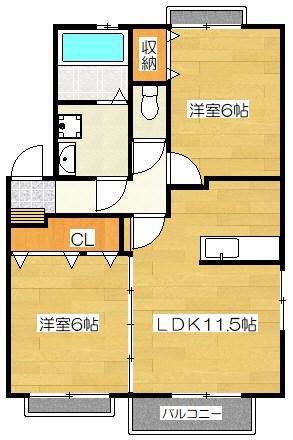 ティアラ観世音寺(2LDK/2階)の間取り写真