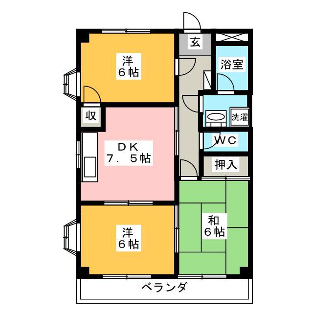 プリベール十日市場(3DK/4階)の間取り写真