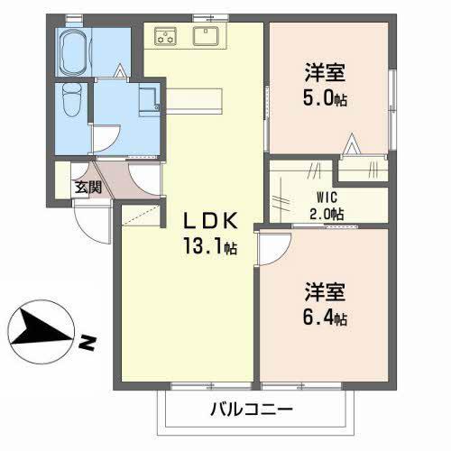 トリニータC棟(2LDK/1階)の間取り写真