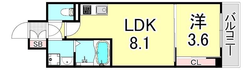 LIVIAZ KOBE LAMER(1LDK/6階)の間取り写真