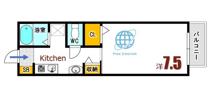 セレスト瀬の川(1K/2階)の間取り写真