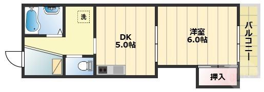 ソレイユ田川(1DK/2階)の間取り写真