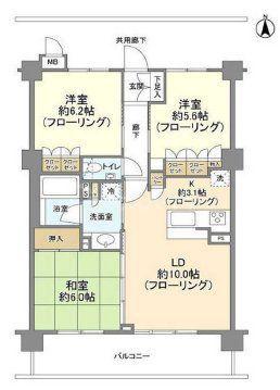 コンフォートパレス六町(3LDK/3階)の間取り写真