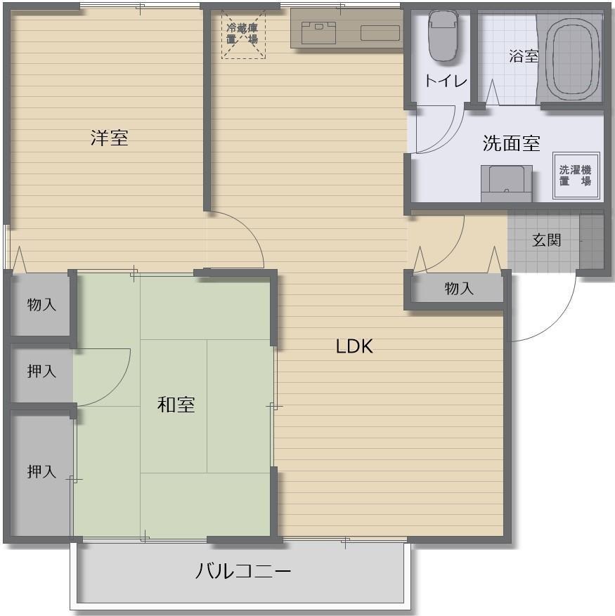 アンソレイエ ユウ(2LDK/1階)の間取り写真