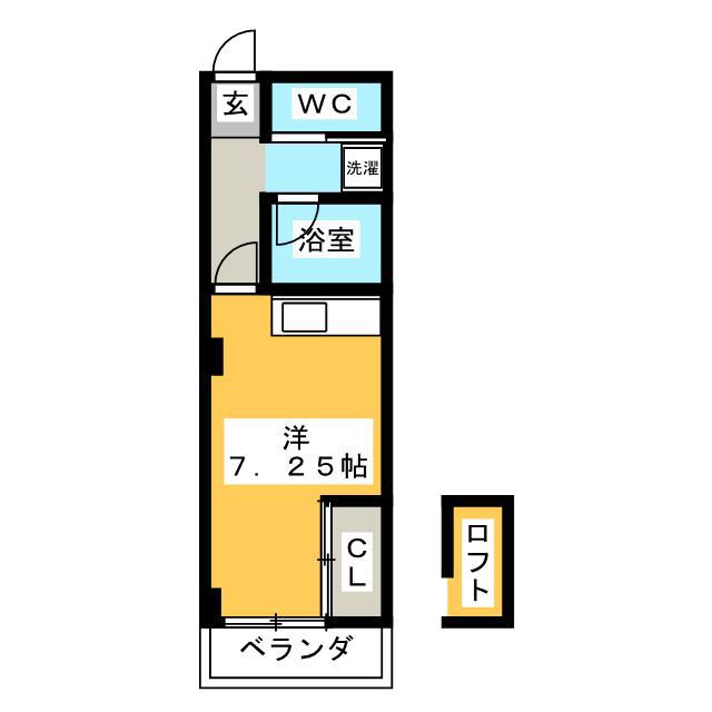 シャトー桐(1DK/3階)の間取り写真