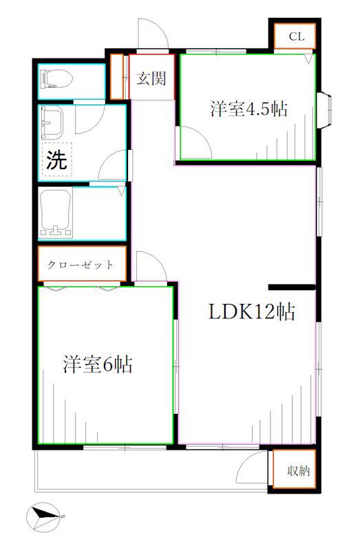 上水ハイツ(2LDK/2階)の間取り写真
