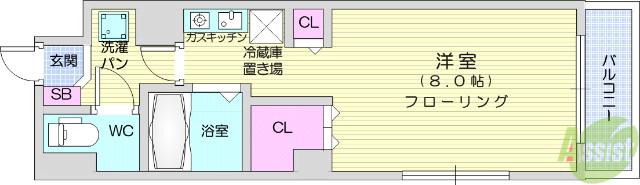 ウェルコート小松島(1K/2階)の間取り写真