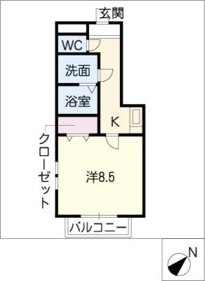 ヨーロピアンシャレー諸の木(1K/1階)の間取り写真