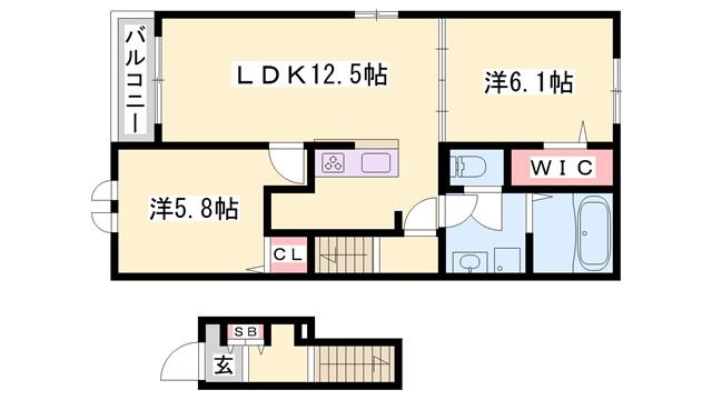 シーズンテラス勝原(2LDK/2階)の間取り写真