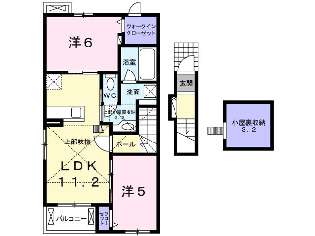 イルフィオーレ藍住 AB(2LDK/2階)の間取り写真