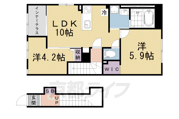 京都市山科区椥辻アパート(2LDK/1階)の間取り写真