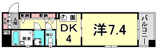 プレサンス新神戸(1DK/4階)の間取り写真