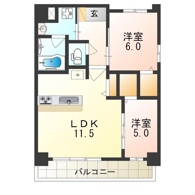 コゥジィコート御幣島駅前(2LDK/1階)の間取り写真