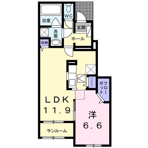 エミネンスA(1LDK/1階)の間取り写真