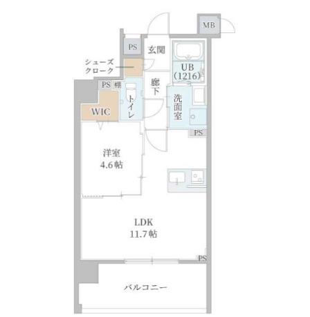 MAISON COULEUR UESHIO(1LDK/6階)の間取り写真