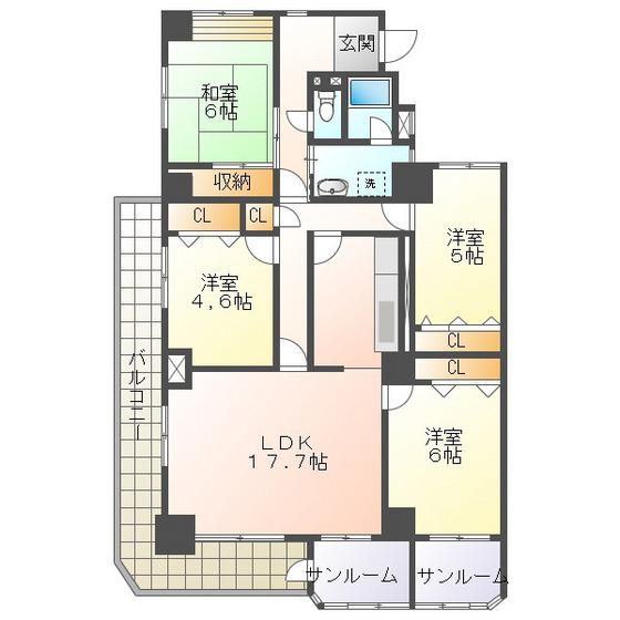 ロイヤル東海川原町(4LDK/8階)の間取り写真