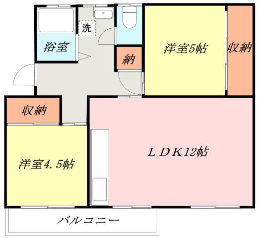 如意谷7号棟(2LDK/5階)の間取り写真